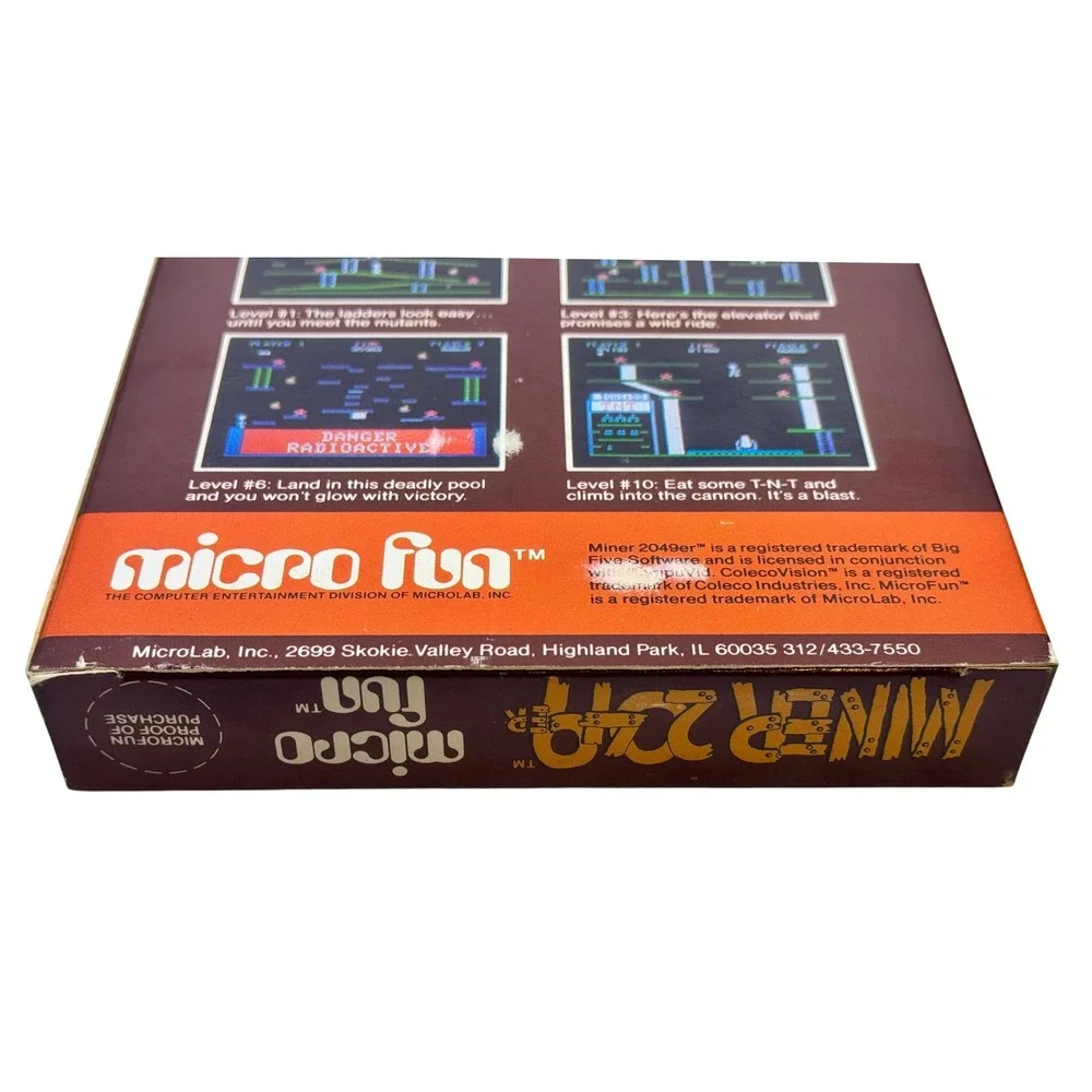 Micro Fun Miner 2049er ColecoVision Game Cartridge Starring Bounty Bob CIB Boxed
